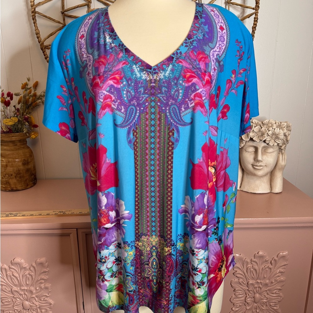 Nygard women’s‎ Large Vibrant Blue Floral Women's Top